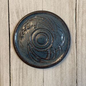 Vintage 1983 Jugtown Ware Art Pottery Handmade Blue Coaster Flower Design